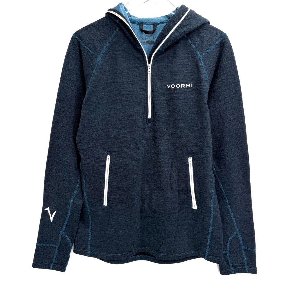 Voormi High-E Hoodie Wool Blend Mens M Navy Blue Quarter Zip Pullover Sweatshirt